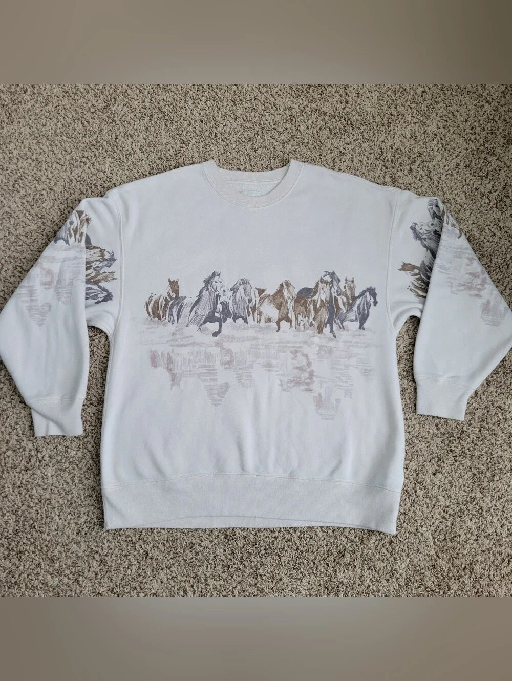 Abercrombie & Fitch Sunday Sweatshirt Horses Western Beige Brown Gray Large
